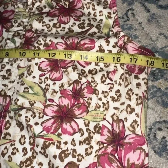 White Stag Button Front Sleeveless Leopard Floral Shirt Dress Ladies 8 Belted - Picture 7 of 8